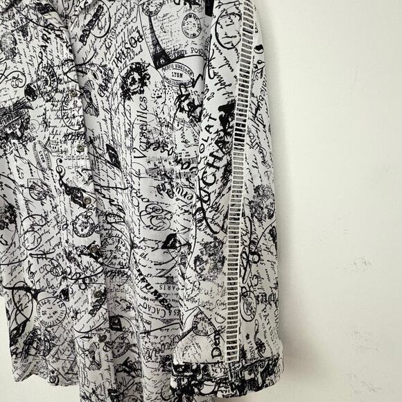 Joseph Ribkoff City Print Button Up Shirt Black & White Sz 8 Style 222173 - Picture 7 of 7